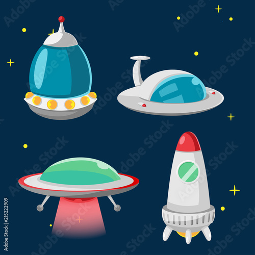 UFO Spaceship Cartoon Design Set Vector
