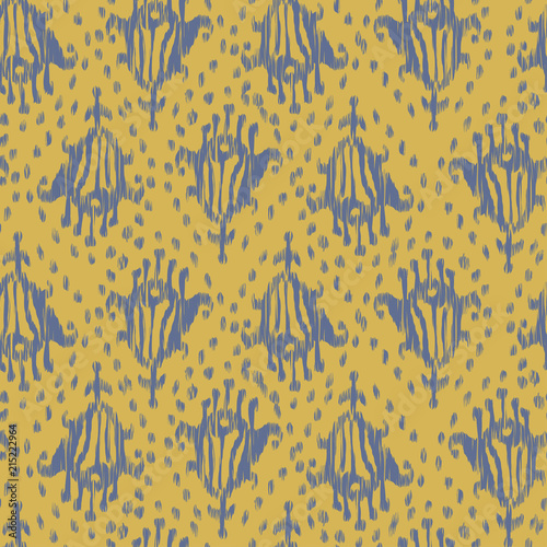 Ikat seamless bohemian ethnic grey and yellow vector pattern in watercolour style. Watercolor ikat oriental ornaments for fabric, textile, wrapping photo