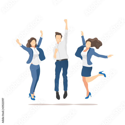 Happy people celebrating victory on a white background. Vector illustration.