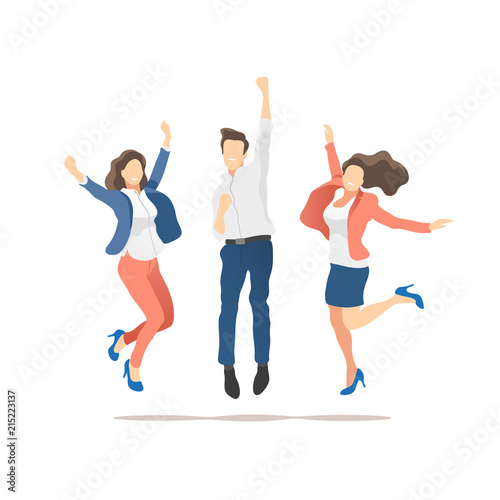 Happy people celebrating victory on a white background. Vector illustration.