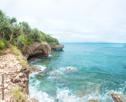 Fototapeta Naklejka Na Ścianę i Meble -  Idillic Bali coral ocean coast with turquoise water