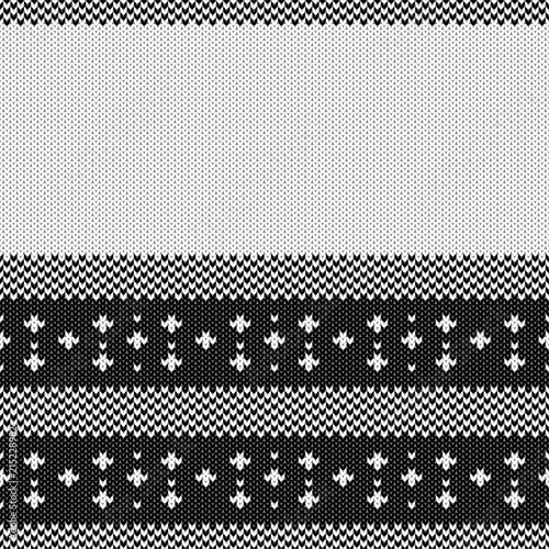 Abstract monochrome knitted seamless pattern. Knit texture sheme swatch for new year card, christmas invitation, holiday wrapping paper, winter vacation travel and ski resort advertising etc.