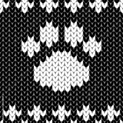 Abstract monochrome knitted seamless pattern. Knit texture sheme swatch for new year card, christmas invitation, holiday wrapping paper, winter vacation travel and ski resort advertising etc.