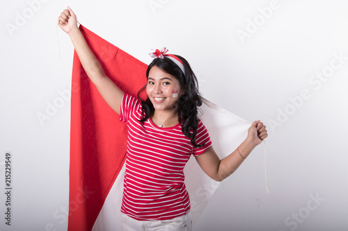 asian woman with indonesian flag photo