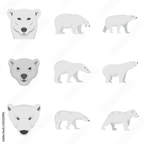 Polar bear baby white icons set. Flat illustration of 9 polar bear baby white vector icons isolated on white