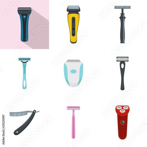 Shaver blade razor personal icons set. Flat illustration of 9 shaver blade razor personal vector icons isolated on white photo