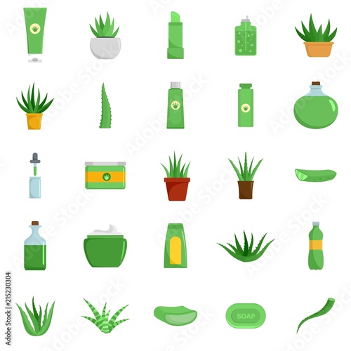 Aloe vera plant logo icons set. Flat illustration of 25 aloe vera plant logo vector icons isolated on white