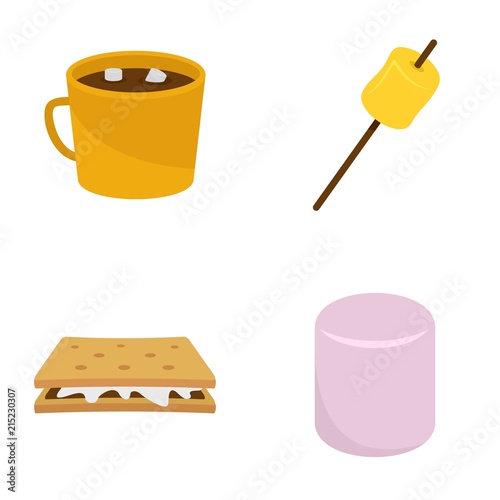 Marshmallow smores candy icons set. Flat illustration of 4 marshmallow smores candy vector icons isolated on white