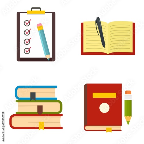 Homework study school icons set. Flat illustration of 4 homework study school vector icons isolated on white