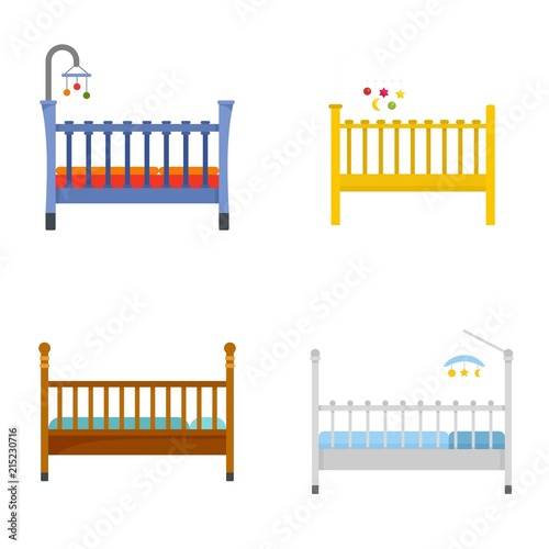 Baby crib cradle bed icons set. Flat illustration of 4 baby crib cradle bed vector icons isolated on white