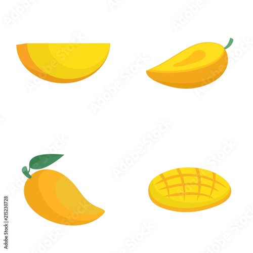 Mango fruit yellow icons set. Flat illustration of 4 mango fruit yellow vector icons isolated on white