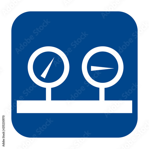 Vector monochrome flat design icon of manometer.  Blue isolated logo.