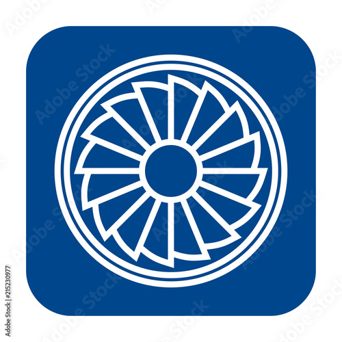 Vector monochrome flat design icon of propeller.  Blue isolated plane turbine symbol.