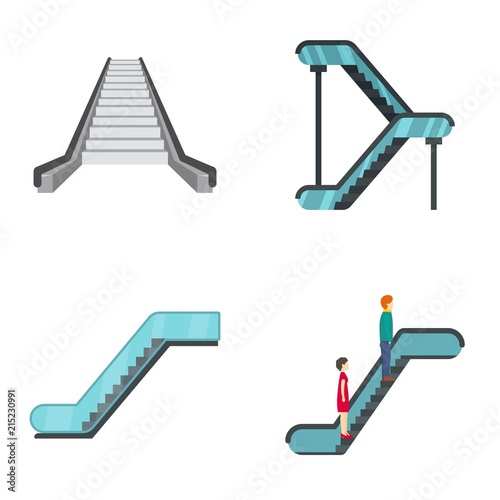 Escalator elevator icons set. Flat illustration of 4 tuk rickshaw Thailand vector icons isolated on white