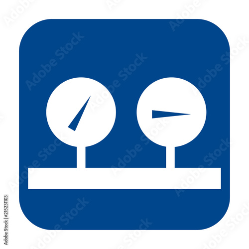 Vector monochrome flat design icon of manometer.  Blue isolated logo.