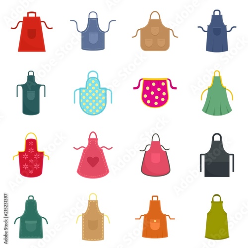 Apron cooking chef icons set. Flat illustration of 16 apron cooking chef vector icons isolated on white