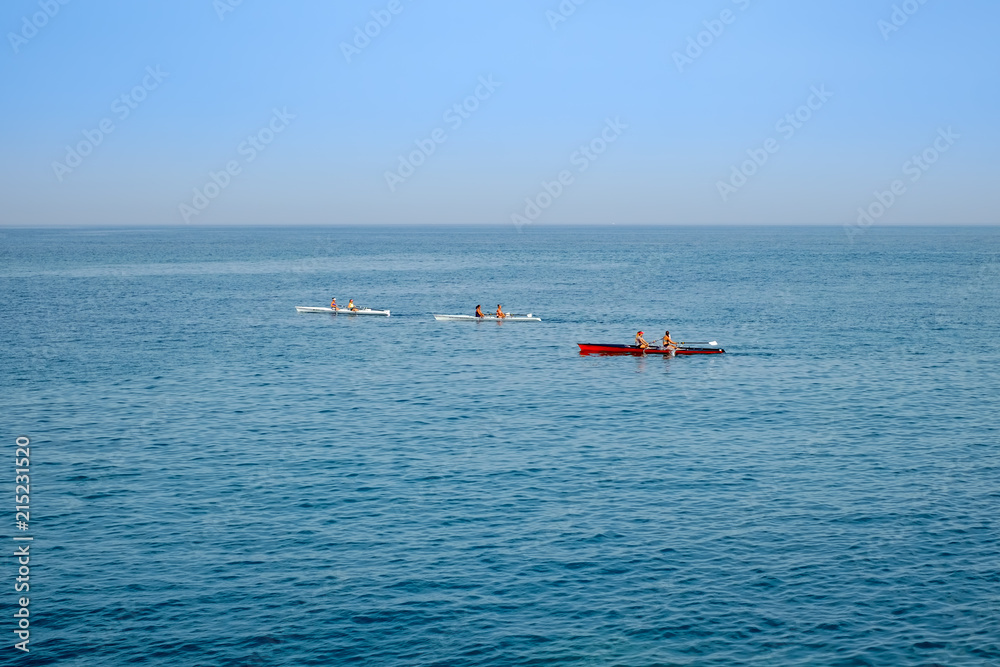 with the kayak on the sea