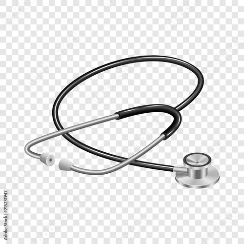 Medical stethoscope mockup. Realistic illustration of medical stethoscope vector mockup for on transparent background
