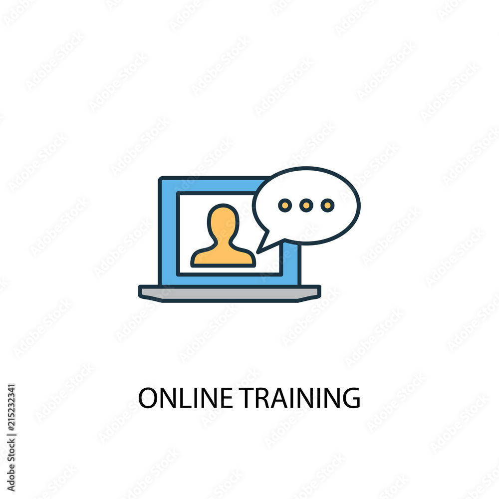 Online Training concept 2 colored line icon. Simple yellow and blue