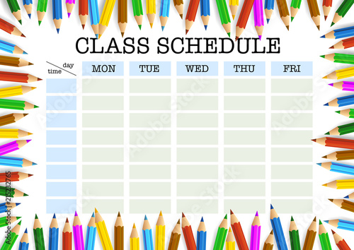 class schedule or timetable surrounded by colored pencils template vector illustration photo