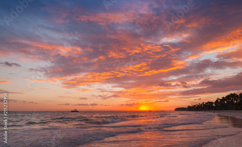 Fototapeta Naklejka Na Ścianę i Meble -  Colorful clouds in sunrise over Atlantic Ocean