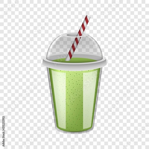 Plastic cup green smoothie mockup. Realistic illustration of plastic cup green smoothie vector mockup for on transparent background