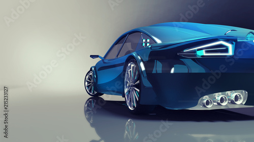 blue modern car back closeup on illuminated background