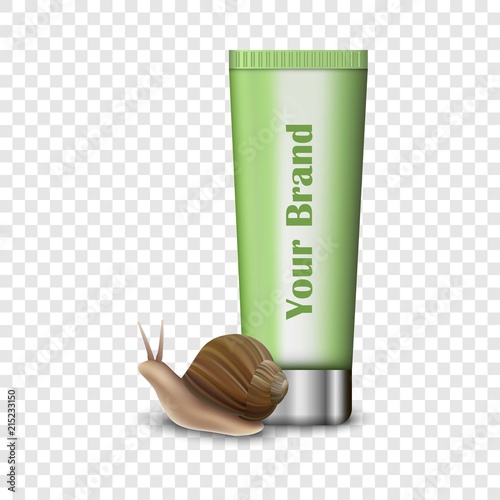 Snail hand cream mockup. Realistic illustration of snail hand cream vector mockup for on transparent background