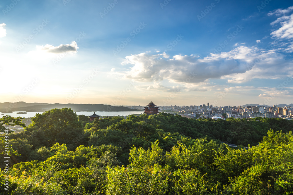 Naklejka premium landscape of chenghuang temple in hangzhou china