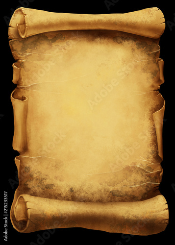Antique torn scroll background; cartoon style illustration