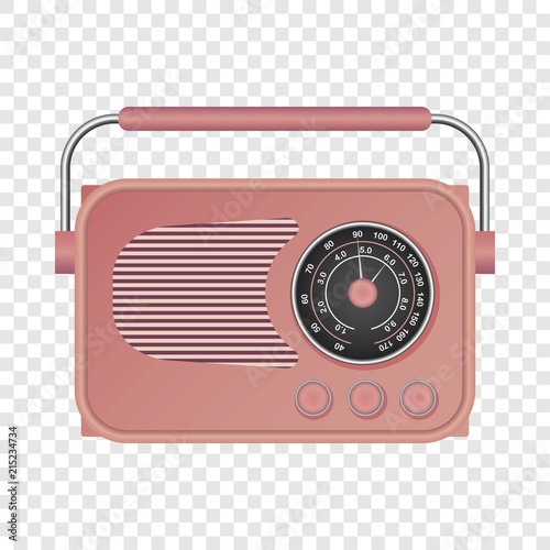 Pink retro radio mockup. Realistic illustration of pink retro radio vector mockup for on transparent background