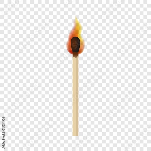Match with fire flame mockup. Realistic illustration of match with fire flame vector mockup for on transparent background