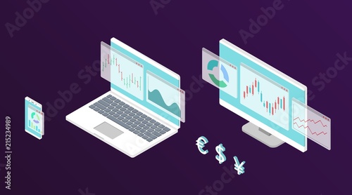 Forex stock chart. Isometry computer with stock data chart.