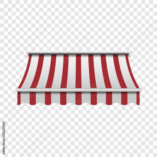 Red and white awning mockup. Realistic illustration of red and white awning vector mockup for on transparent background