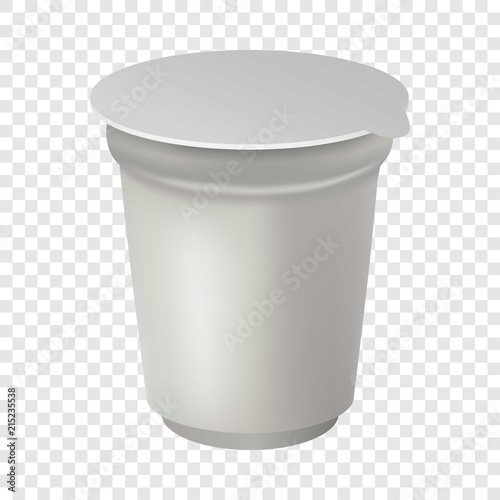 Yogurt box with foil cover mockup. Realistic illustration of yogurt box with foil cover vector mockup for on transparent background