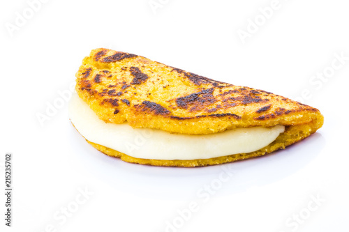 Cachapa with cheese, Typical Venezuelan cuisine made of ground corn and white cheese, white background