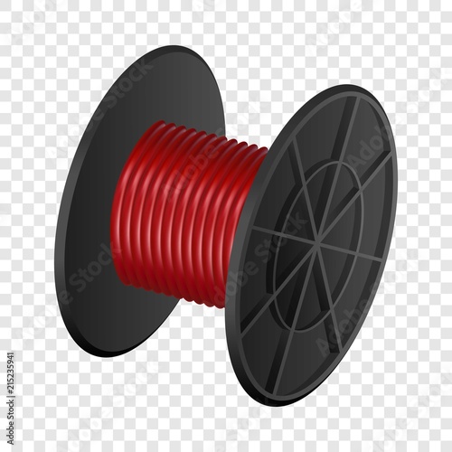 Red cable coil mockup. Realistic illustration of red cable coil vector mockup for on transparent background