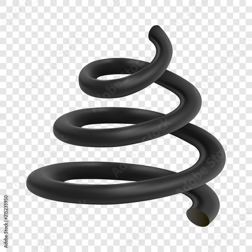 Spiral black cable mockup. Realistic illustration of spiral black cable vector mockup for on transparent background