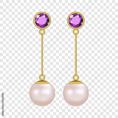Pearls earrings mockup. Realistic illustration of pearls earrings vector mockup for on transparent background