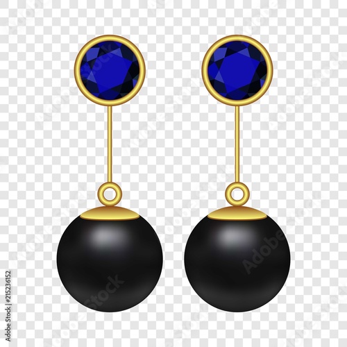 Black pearl earrings mockup. Realistic illustration of black pearl earrings vector mockup for on transparent background