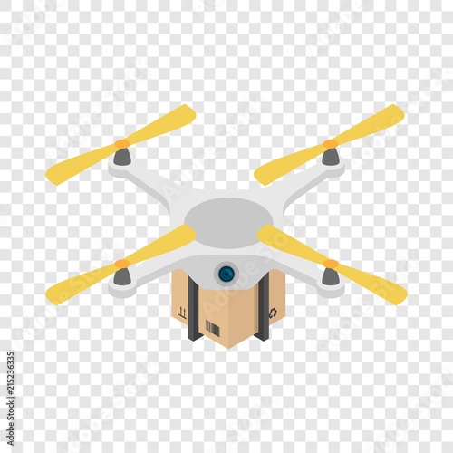 Drone box delivery icon. Isometric of drone box delivery vector icon for on transparent background