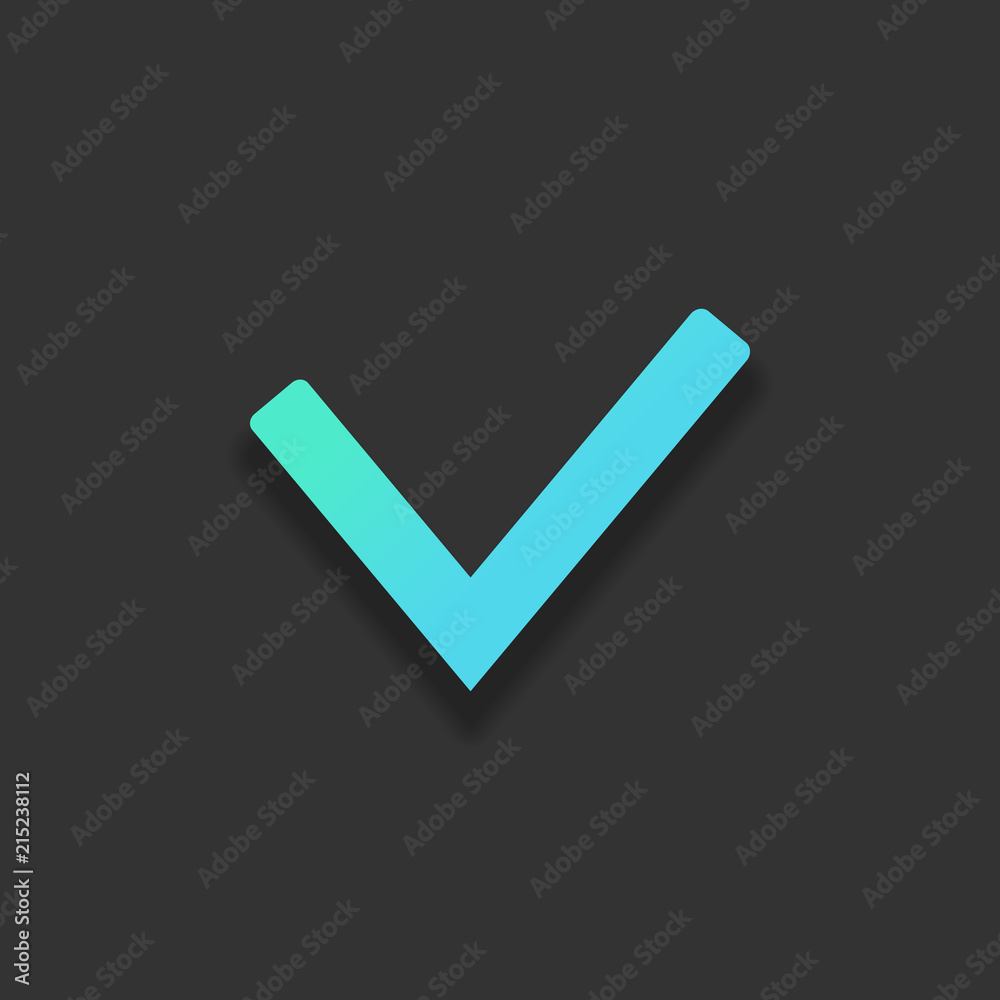Check mark icon. Colorful logo concept with soft shadow on dark Check mark icon. Colorful logo concept with soft shadow on dark