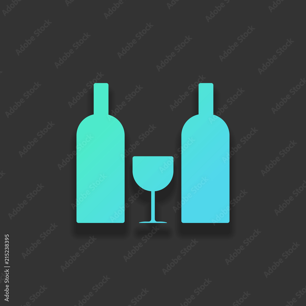glass and bottles icon. Colorful logo concept with soft shadow o glass and bottles icon. Colorful logo concept with soft shadow o