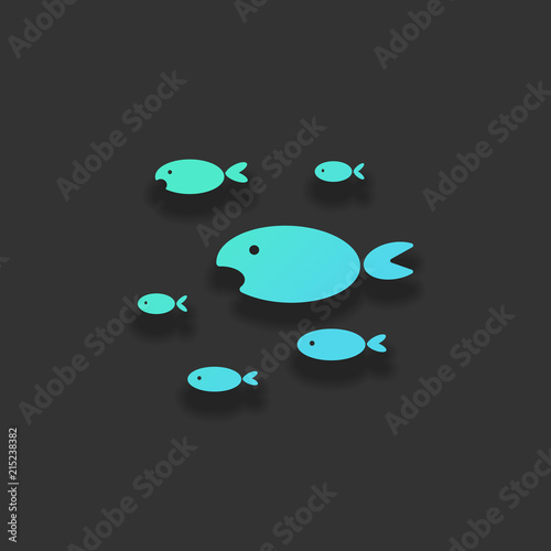 School of fishes. Colorful logo concept with soft shadow on dark