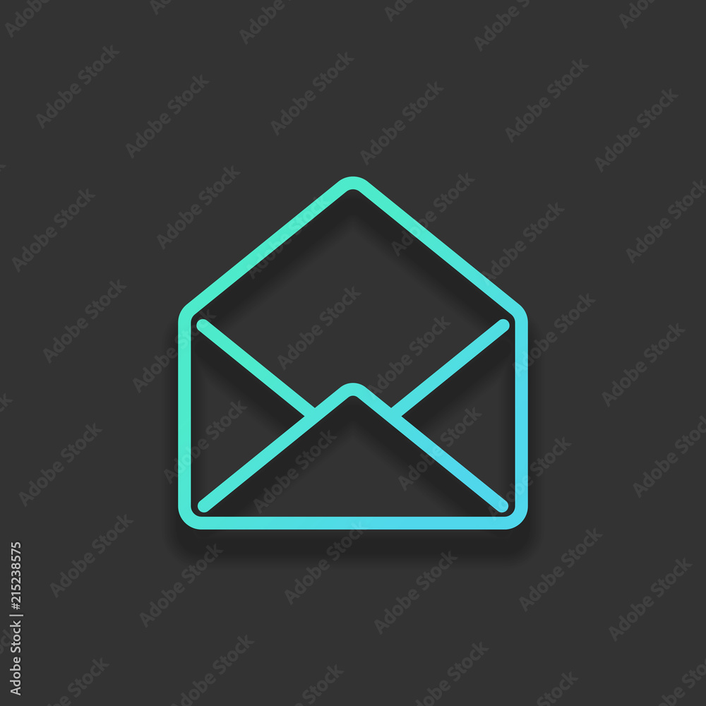 mail open icon. Colorful logo concept with soft shadow on dark b mail open icon. Colorful logo concept with soft shadow on dark b