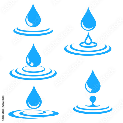 set of blue water drop and splash, vector illustration