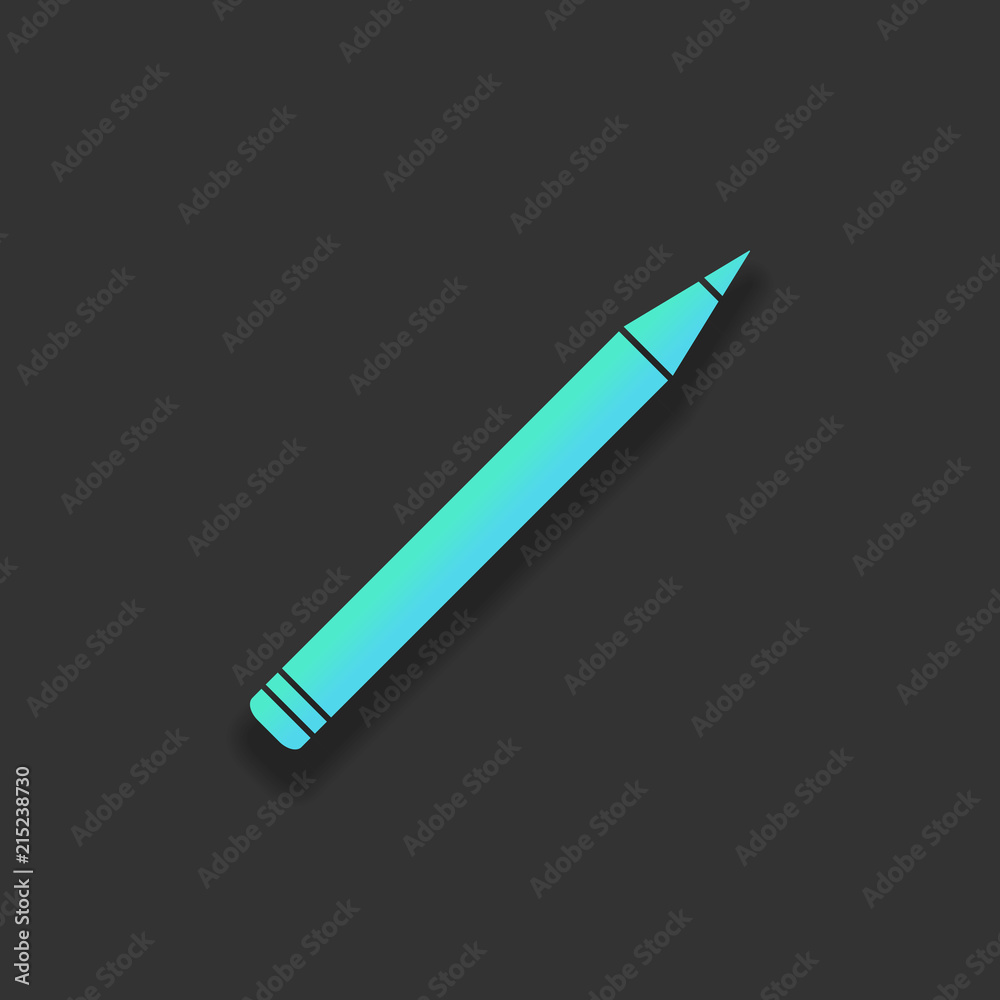 Pencil icon. Colorful logo concept with soft shadow on dark back