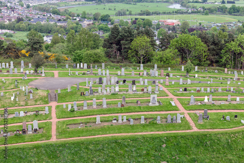 Aerial view from Scottish Stirling Castle at ancient cemetery , Scotland