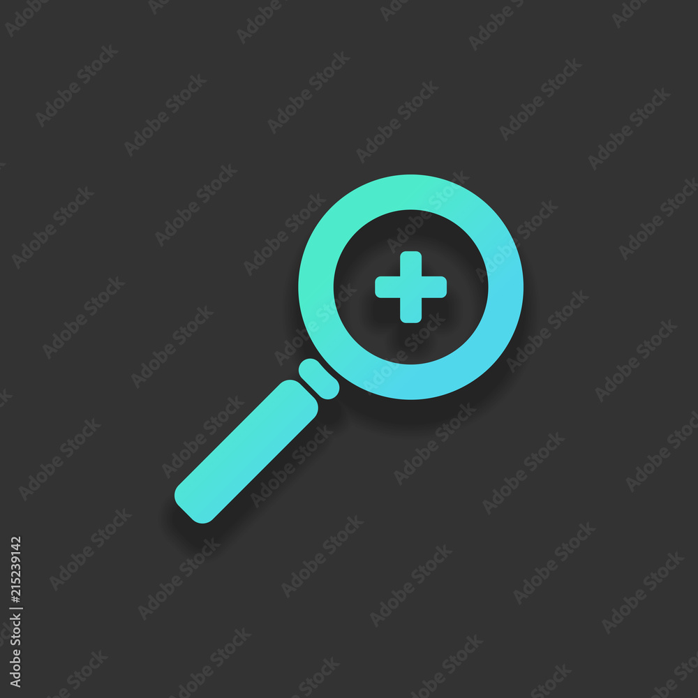 Zoom In icon. Colorful logo concept with soft shadow on dark bac Zoom In icon. Colorful logo concept with soft shadow on dark bac