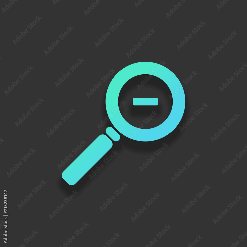 Zoom out icon. Colorful logo concept with soft shadow on dark ba Zoom out icon. Colorful logo concept with soft shadow on dark ba